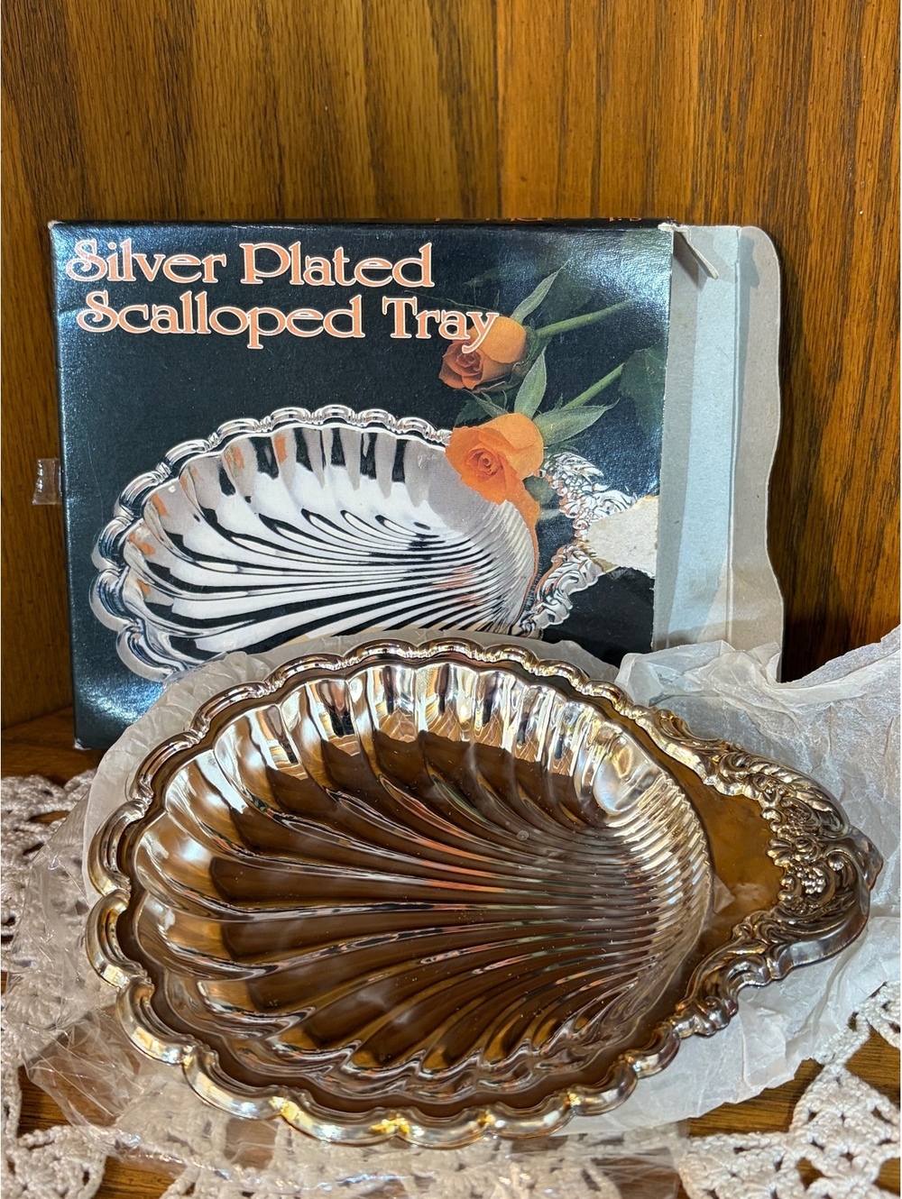 Vintage Silver Plated Scalloped Tray Shell Shaped Serving Dish New In Box